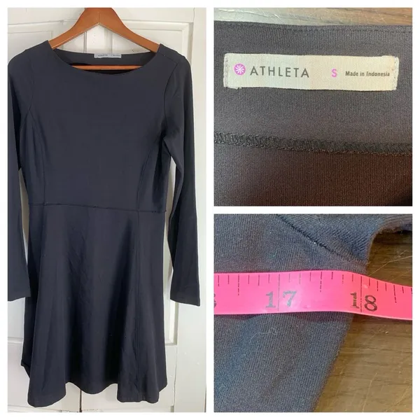 Athleta LS‎ Black Dress Small LBD Minimal Athleisure Capsule Wardrobe Basic READ - Image 2