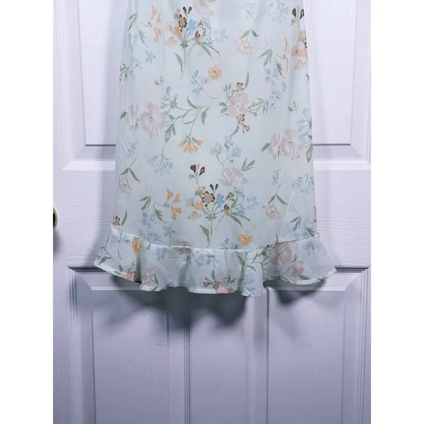Abercrombie Floral Chiffon Mini Dress Size XXS Mint Green Ethereal Pastel Ruffle - Image 7