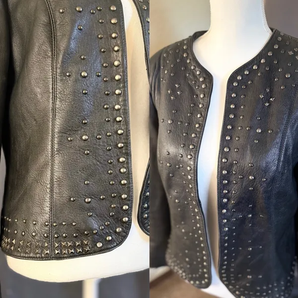 Reba Leather Studded Jacket M Black Y2K Western Rockstar Moto Indie Sleaze - Image 2