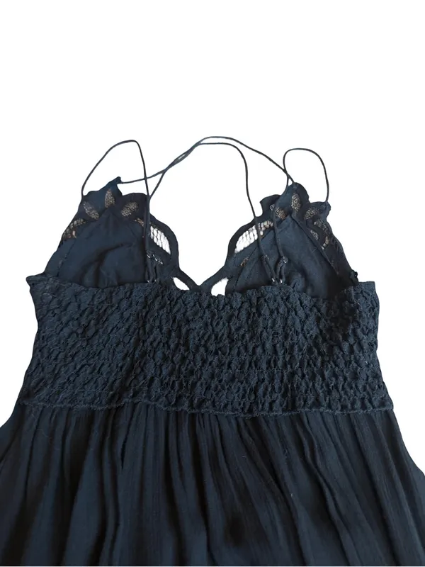 Free People One Black Lace Boho Mini Dress Ruffle Hem Sweetheart Small Women's - Image 8