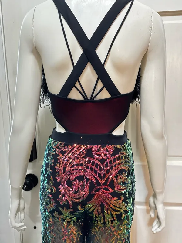 Revolution 10th House Dance Costume sequin Feather jumpsuit ZODIAC - Image 10
