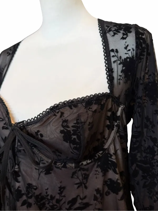 SHEIN Velvet Mini Dress Size XL Black Whimsigoth Fairy Grunge Dark Romantic Goth - Image 5