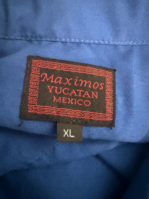 Maximos Yucatan Mexico Men’s Blue Embroidered Cuban Shirt - Image 5