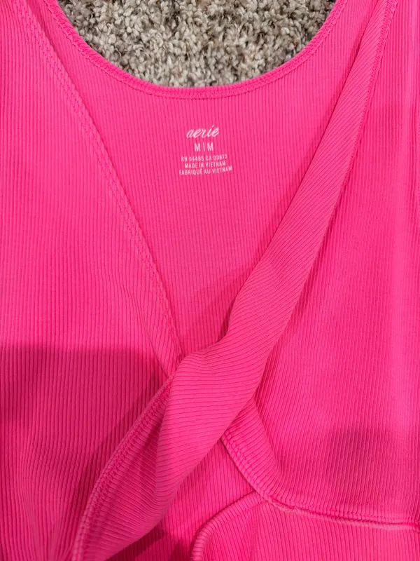 Aerie Dress Midi Ribbed Pink Twist Front - Image 2