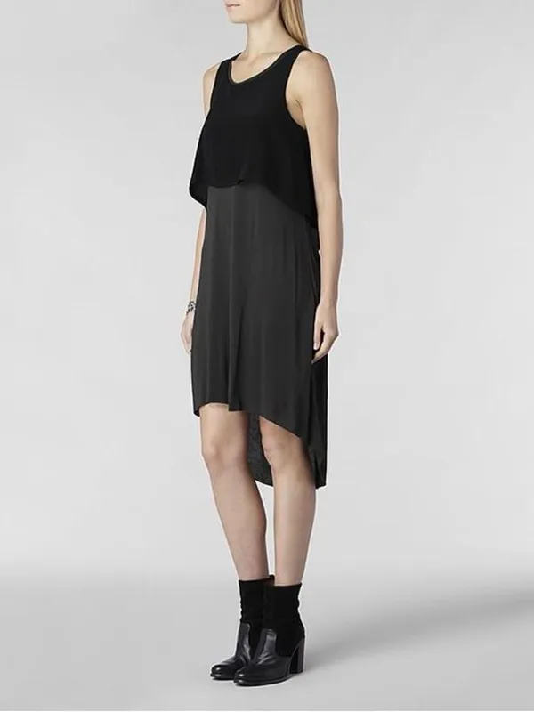 AllSaints Eubik High Low Overlay Shift Dress Size 10 Black Charcoal - Image 2