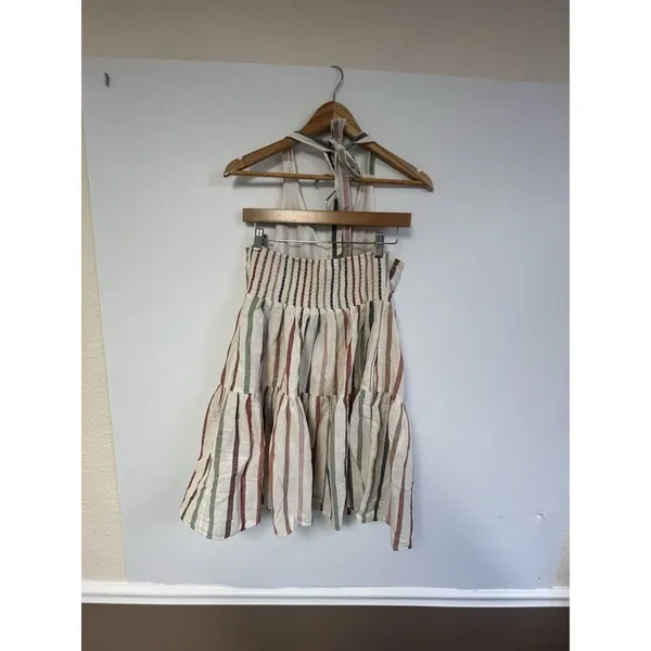 American Eagle Linen Blend Halter Stripe Tiered Multicolor Sleeveless‎ Size M - Image 5