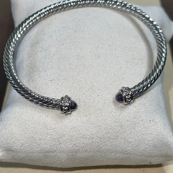 Silver Cable Bracelet with Amethyst Accents - Image 10