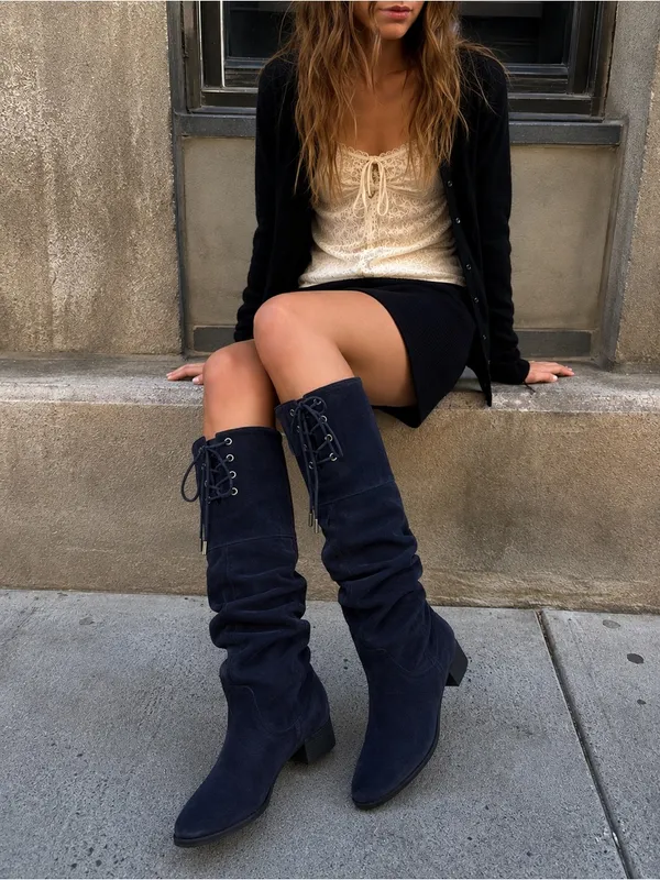 Matisse Camila Navy Suede Slouch Knee High Boots - Image 2