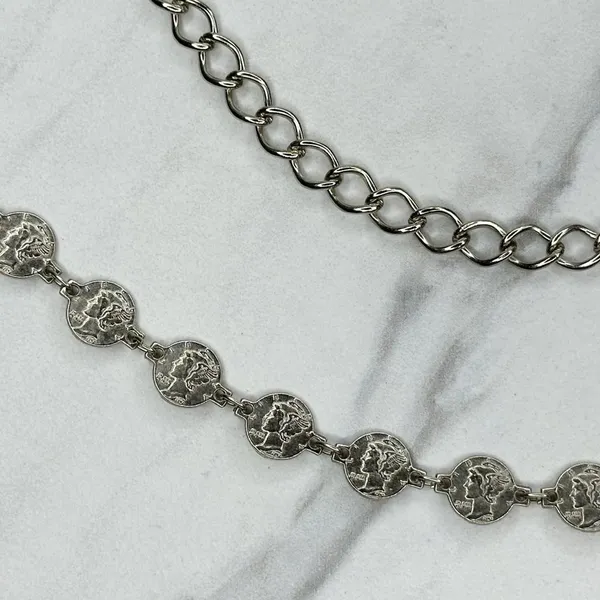 Skinny Dime Silver Tone Belly Body Metal Chain Link Belt OS One Size - Image 6