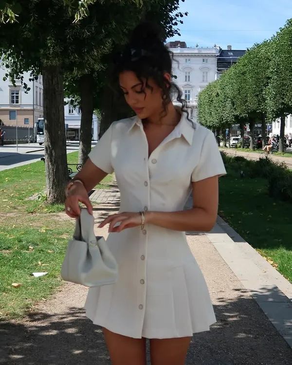 Zara mini dress pleated skirt collar button up ivory casual classic old money - Image 6