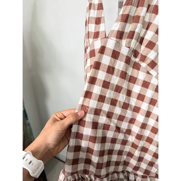 Free‎ People Cecil Mini Dress Brown Patina Combo Gingham Halter Size M - Image 5