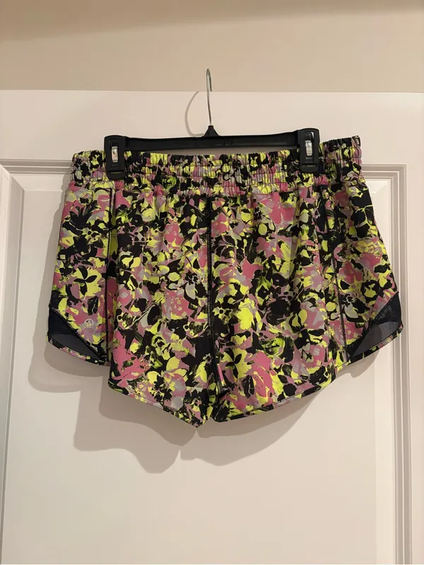 lululemon athletica Neon Yellow & Pink Floral Hotty Hot Shorts - Image 5