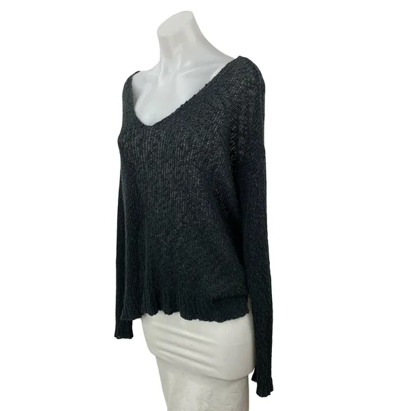Brandy Melville Women's Black Knit Long Sleeve Deep V Neck Sweater Top Size OS - Image 3