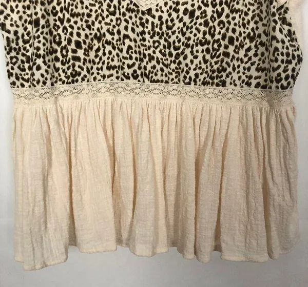 Umgee Womens Top Large Cotton Animal Print Gauzy Ruffle Hem Cottagecore Relaxed - Image 5