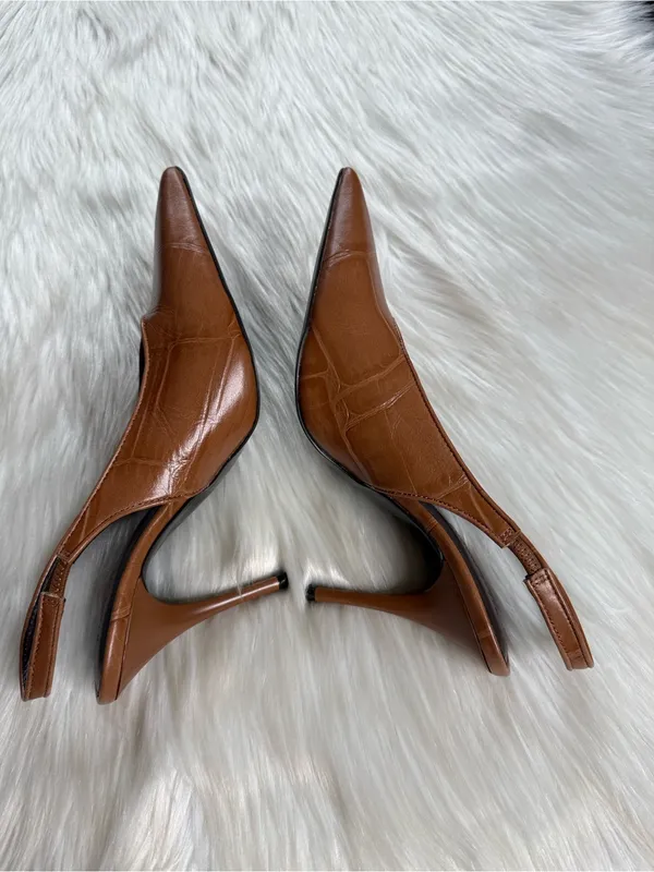 Steve Madden Brown Croc Embossed Andromeda Slingback Pumps - Image 5