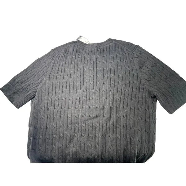 NWT Tommy Hilfiger short-sleeve cable knit sweater crew neck top black women's - Image 6