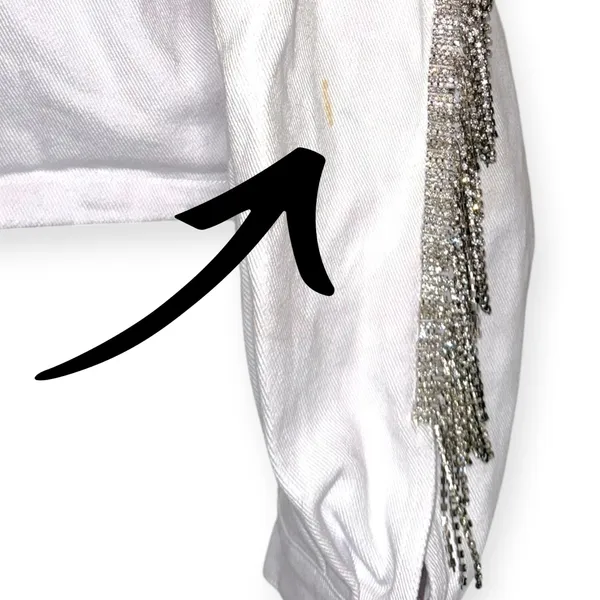 White Fox Women's M/L White Denim Rhinestone Fringe Cropped Western Jacket - Image 7