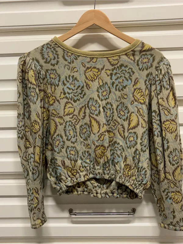 Free People Floral Puff-Sleeve Top in Cream, Yellow and Blue - Image 3