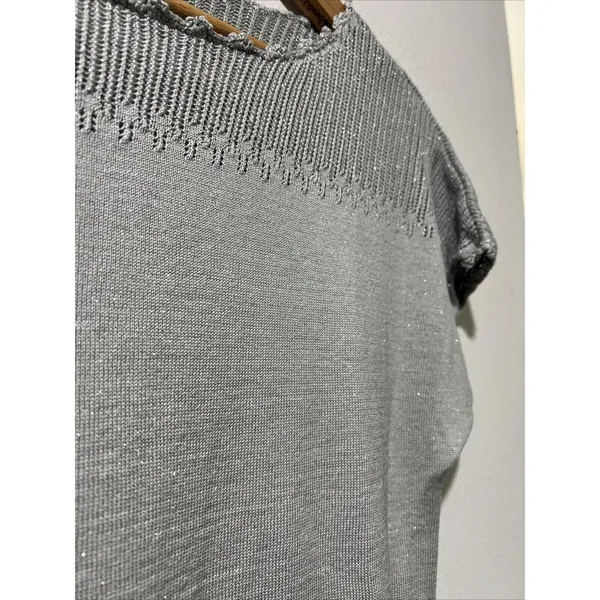 Coldwater Creek womens Sweater Silk shiny Small Silver Metallic Short Sleeve - Image 2