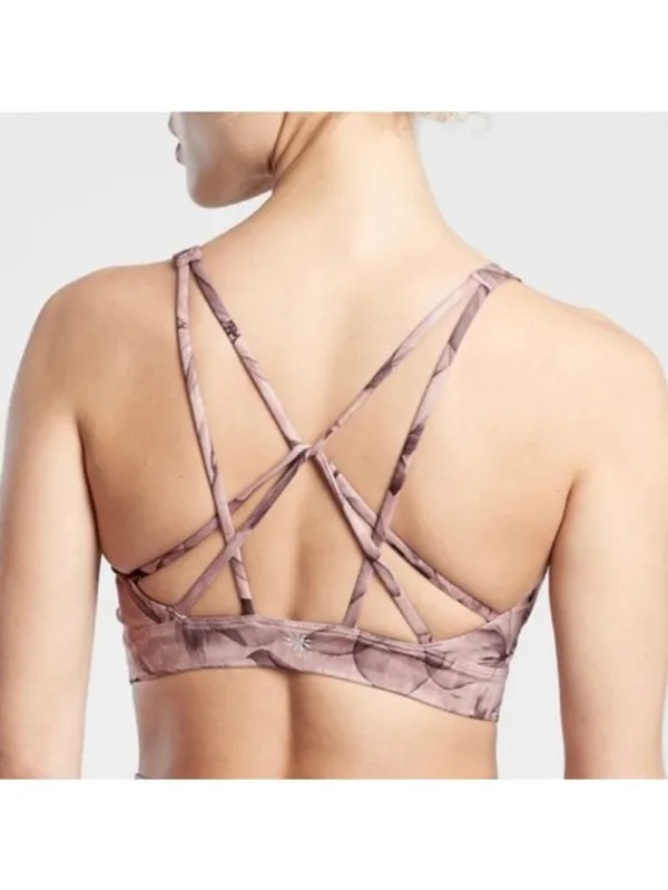 Athleta Solace Bra Size Medium‎ Pink Floral Powervita Padded Sporty Clean Girl - Image 7