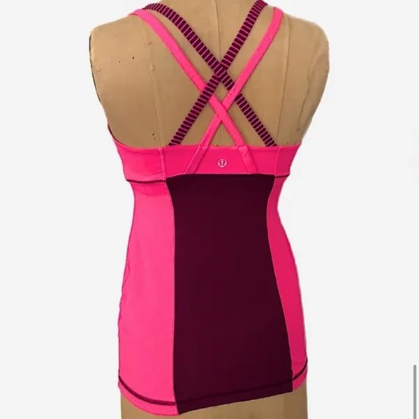 Lululemon Energy Striped Crossback Tank Top Raspberry Glo Built in Bra Size 4 - Image 9