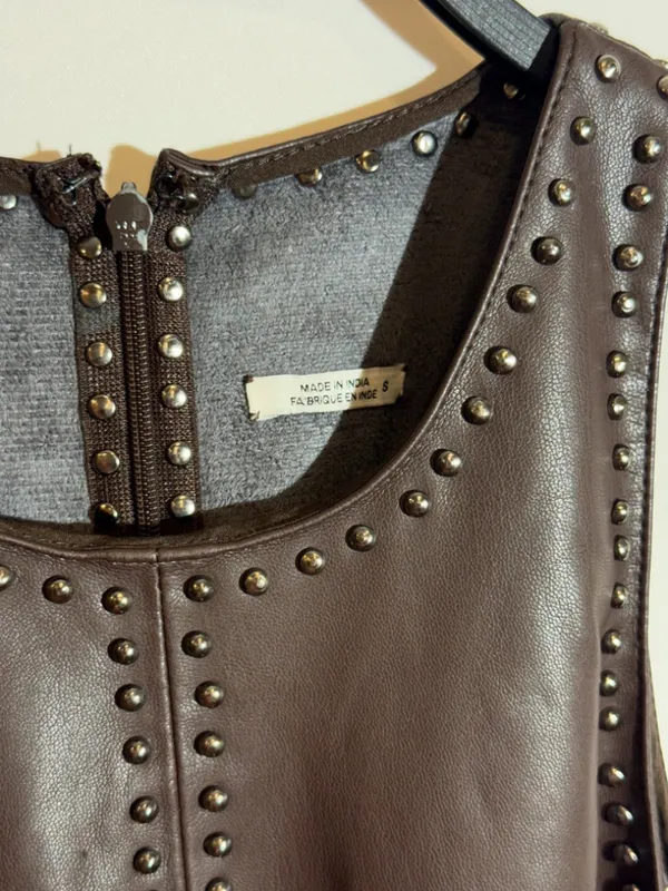 Saylor Damian Chocolate Brown Vegan Leather Mini Dress Party Dress Size S - Image 5