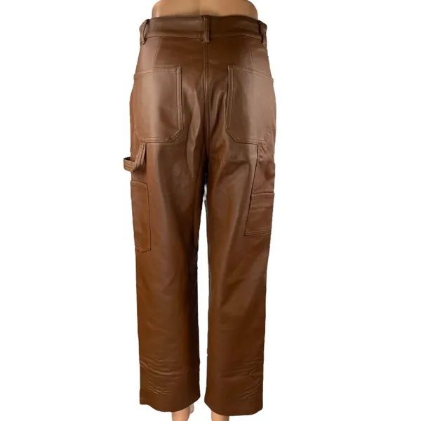 Aritzia Wilfred Free Women's Brown Faux Leather Vegan Trousers Pants Size 4 - Image 3