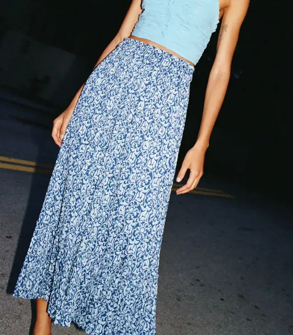 ZARA NWT High Waisted Floral Print Blue Midi Skirt - Image 2