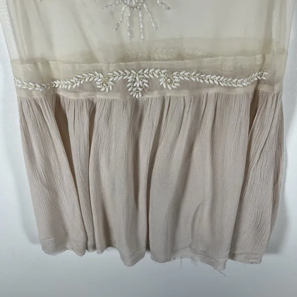 Free People Top Womens‎ Cream Sheer Beaded Mesh Boho Lace Top Size M NWT Boho - Image 3