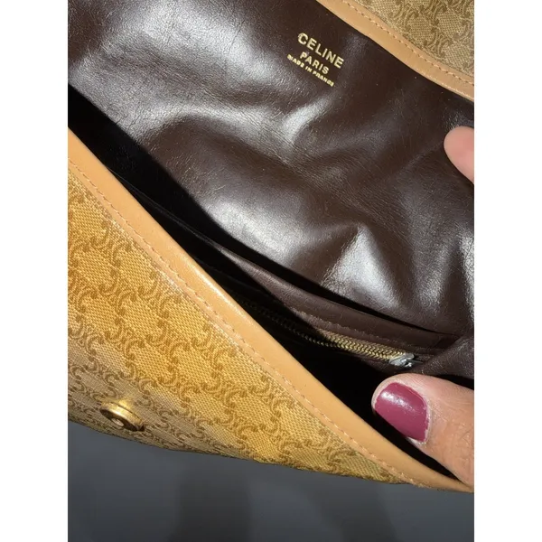 Celine Macadam Canvas Tan Fold Over Clutch Bag Vintage Snap Close T - Image 6