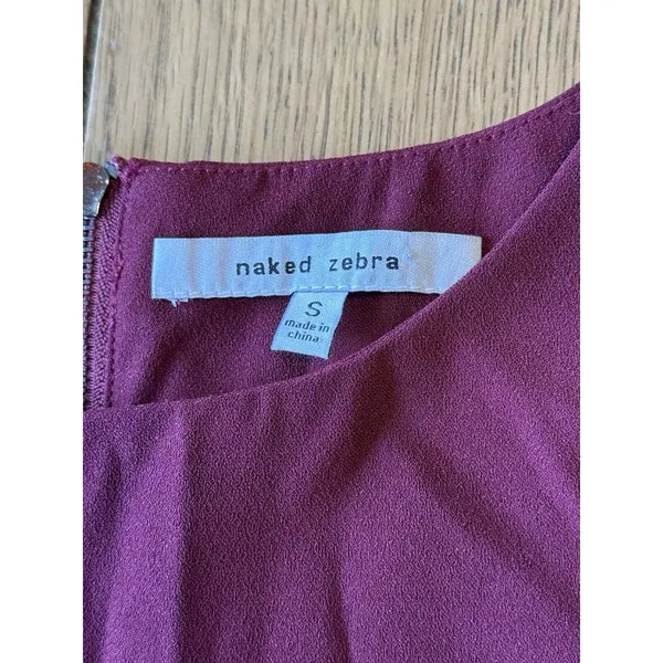 Naked Zebra Burgundy Dress Style# MD110145 Size Small Flare Sleeves‎ Modern Boho - Image 5