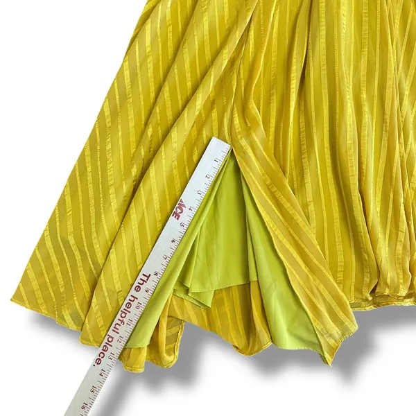 Chartreuse Pleated Wrap Dress Long Sleeve Asym Hem Midi Yellow Women‎ - Image 5