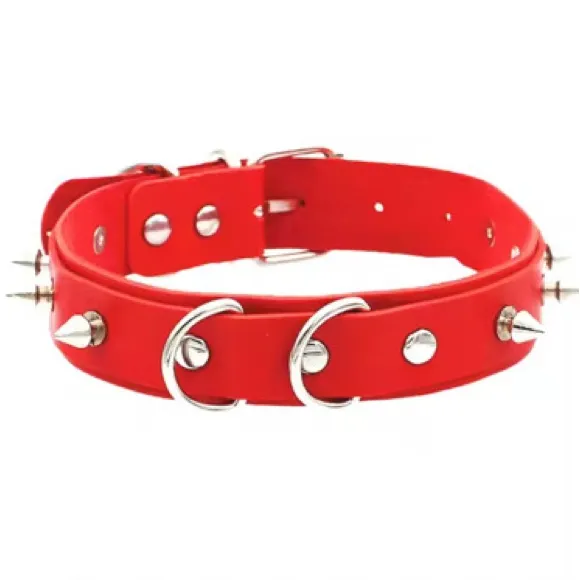 Red and Black Spiked Leather choker Collars Black & Red Bundle - Image 2