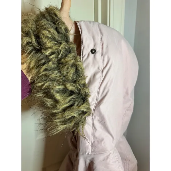 Abercrombie Fitch Pink Sherpa Lined‎ Parka Jacket Hooded Fur Trim XS - Image 9