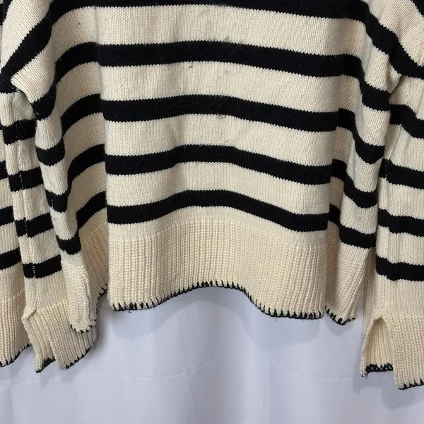 Unbranded Women’s Collared Polo Sweater Cream & Navy Stripe 2XL Nautical Boho - Image 6