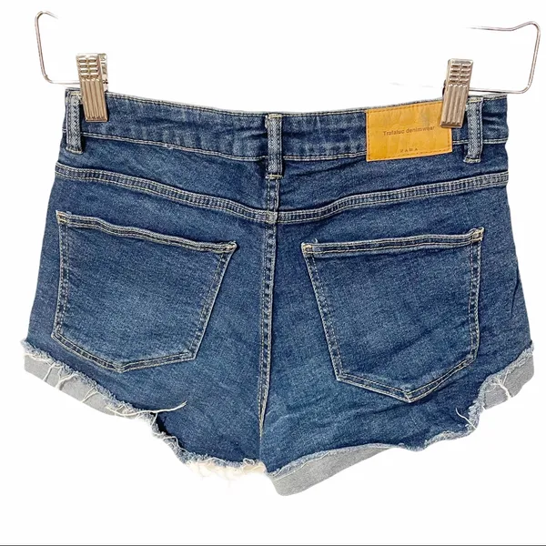 Zara Size 4 Medium Wash Frayed Denim Cut Off Jean‎ Shorts - Image 4