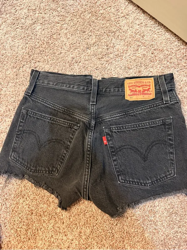 Levi's Black Distressed Button-Fly Denim Shorts - Image 2