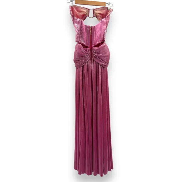 Bronx & Banco Sonny Strapless Cut Out High Slit Maxi Dress Gown in Metallic Rose - Image 8