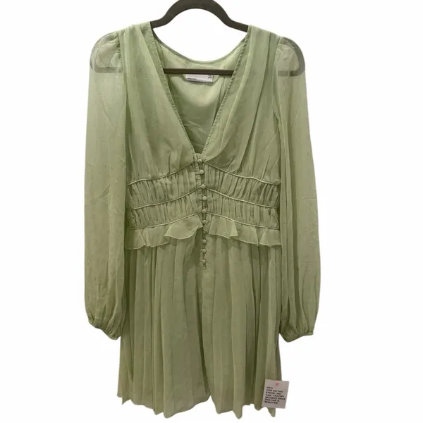 ASOS Sage Green Dobby Pleated Mini Dress Fairycore Forest Pixie Vibe NWT Size 4 - Image 6