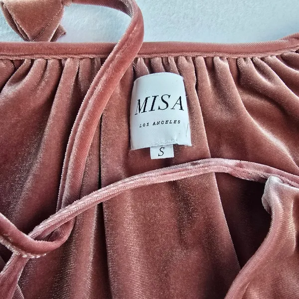 MISA‎ Los Angeles Harlow Top Dusty Rose Velvet Ruffle Sleeve Tassel Blouse Small - Image 6
