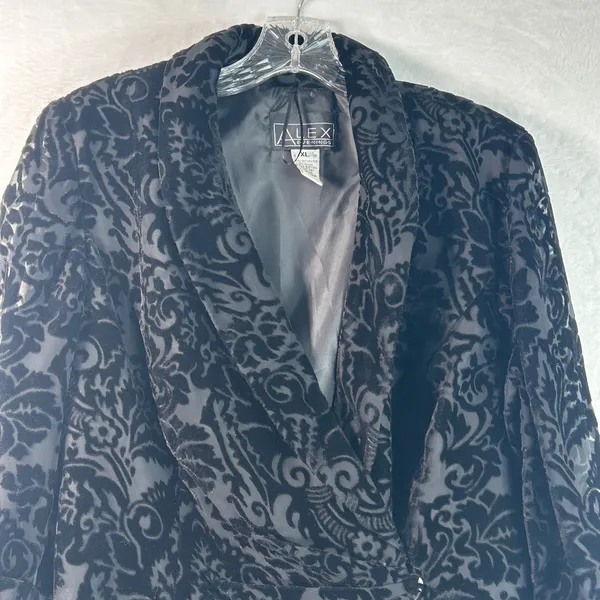 Alex Evenings Black Velvet Burnout Damask Floral Evening Jacket Blazer XL NWT - Image 3