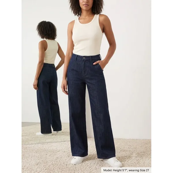 DKNY Jeans Womens‎ High Rise Wide Leg Denim Trousers Dark Indigo Cotton 27 Q2639 - Image 2