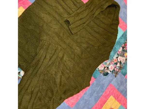 Madewell $98 Cozy Olive Green Cable Knit V-Neck Crop Sweater Woman’s S Outdoor - Image 4