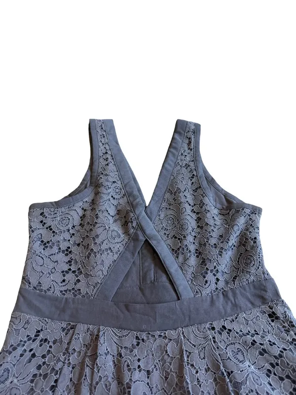 Free People x Anthropologie Grey Floral Lace Fit Flare Mini Dress Small Women's - Image 10