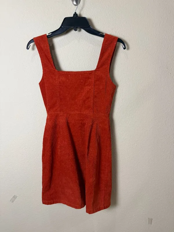 Urban Outfitters Brown Orange Corduroy Jumper Overall Dress Snap Front Size XS - Image 4