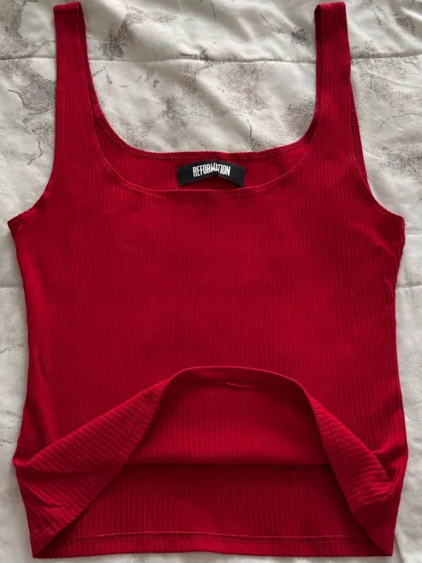 Reformation Carla red ribbed Sleeveless Square-Neck Tank Top, size S Made in USA - Image 10