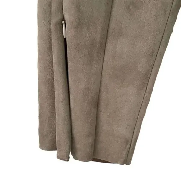 ZARA Faux Suede Legging Trouser Medium Camel Brown Seamed Ankle-Zip SZ M #1128 - Image 8