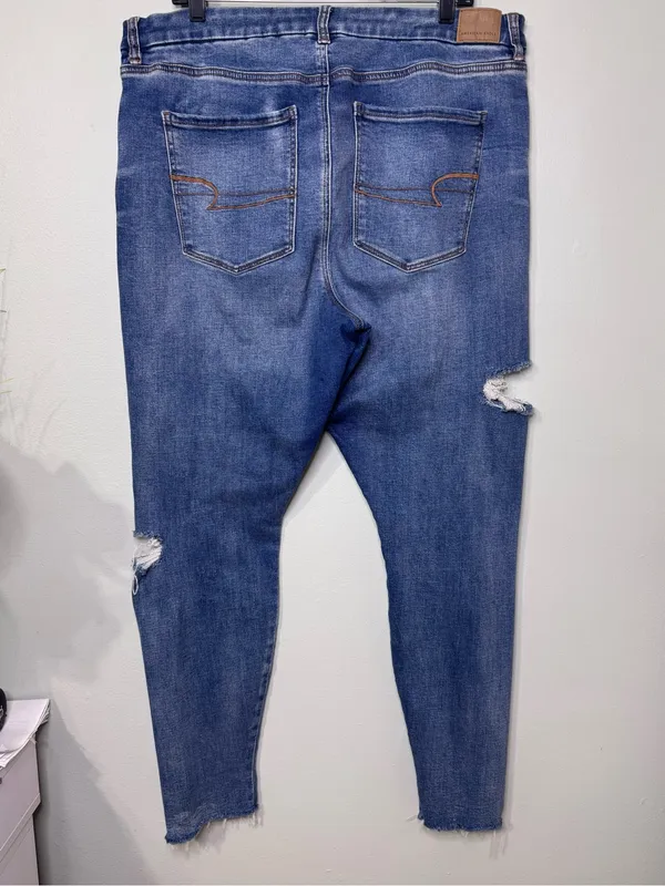 American Eagle Curvy Super Hi Rise Jeggings Skinny Jeans Ripped Frayed Size 18 - Image 6