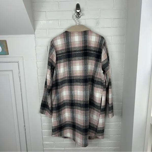 Melloday Pink Brown Plaid Long Line Button Front Shacket Size XL - Image 13