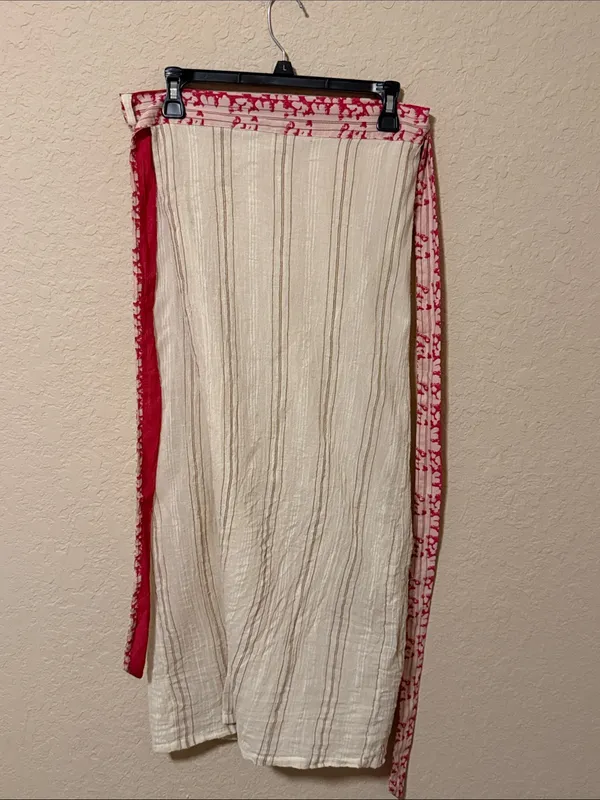 Free People Cream Maxi Wrap Skirt with Red Trim - Image 2